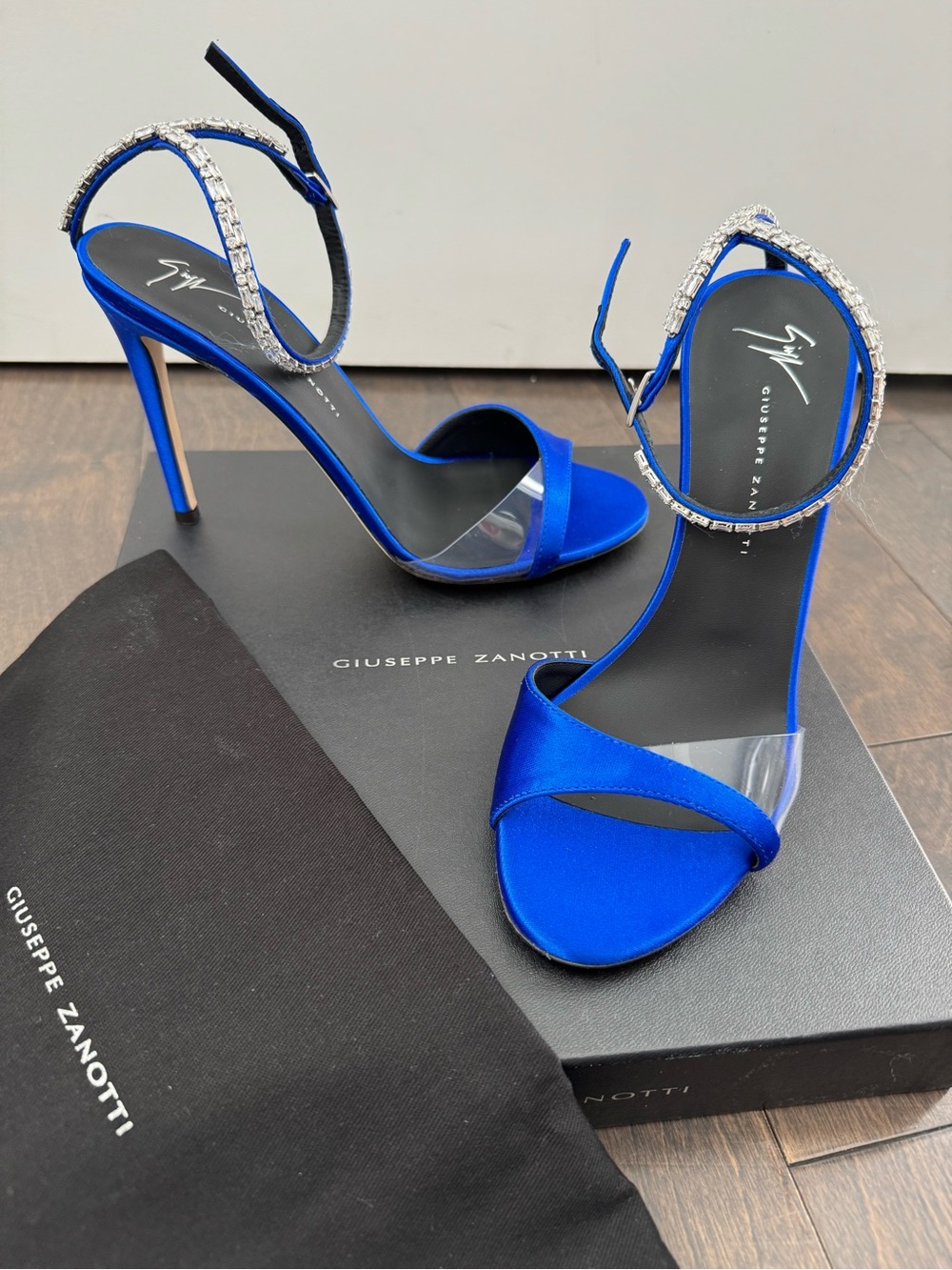 Giuseppe Zanotti Sapphire Blue Crystal-Ankle Stiletto Sandals